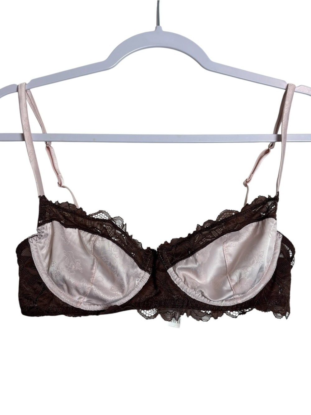 Free People Satin Lace Balconette Bra - Blush Pink & Chocolate